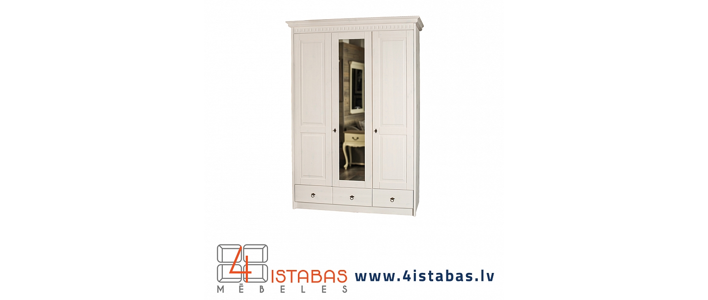 Solid wood white wardrobe with mirror, furniture online store Latvia Valmiera Vidzeme furniture online