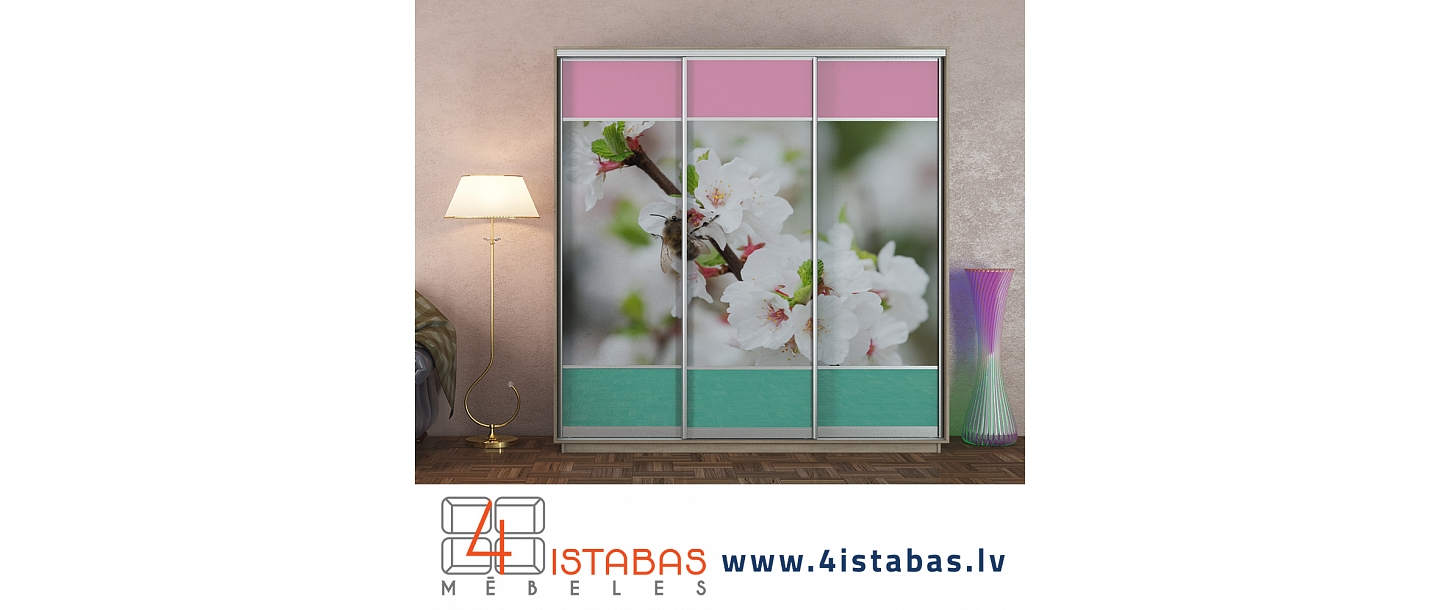 large wardrobe with sliding doors and photo wallpaper, furniture online store Latvia Valmiera Vidzeme furniture online