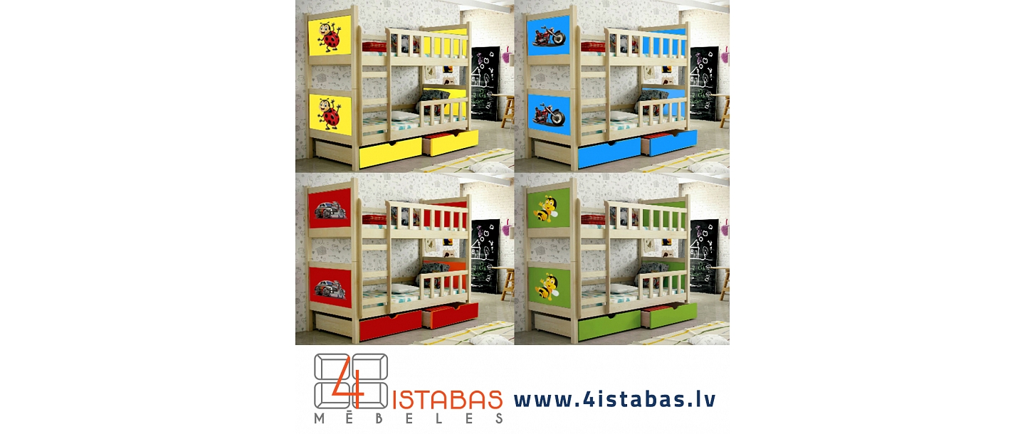 Двухъярусная красочная детская кровать с лестницей, интернет-магазин мебели Латвия Валмиера Видземе мебель интернет-магазин