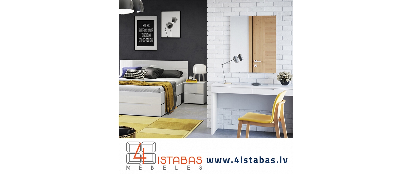 White bedroom, bed, mirror table, nightstand, furniture online store Latvia Valmiera Vidzeme furniture online