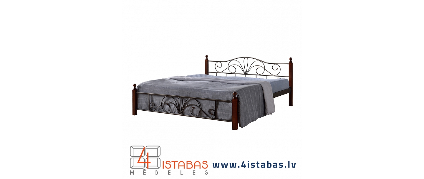 Metal bed with solid wood legs, furniture online store Latvia Valmiera Vidzeme furniture online