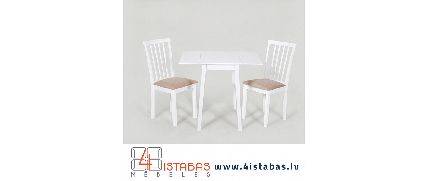белый маленький деревянный стол и белые стулья, интернет-магазин мебели Латвия Валмиера Видземе мебель интернет-магазин