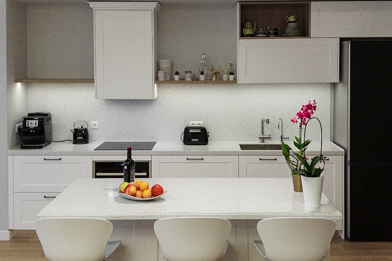 Kitchen surface and island made of Corian ® material
