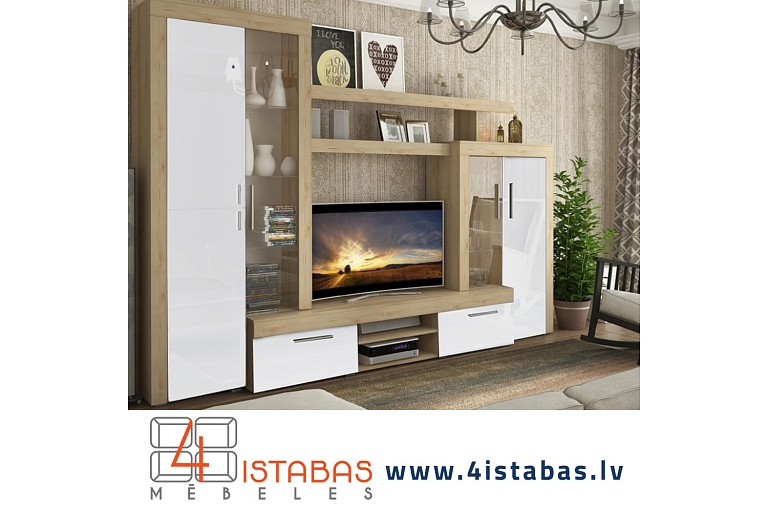 White cabinet with showcases, niche for TV, furniture online store Latvia Valmiera Vidzeme furniture online