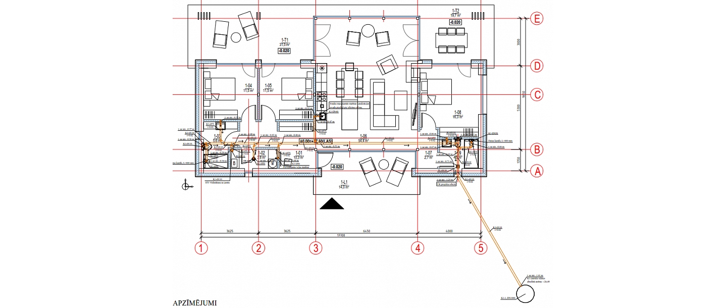 Detailed plan of the HVAC systems of a private house