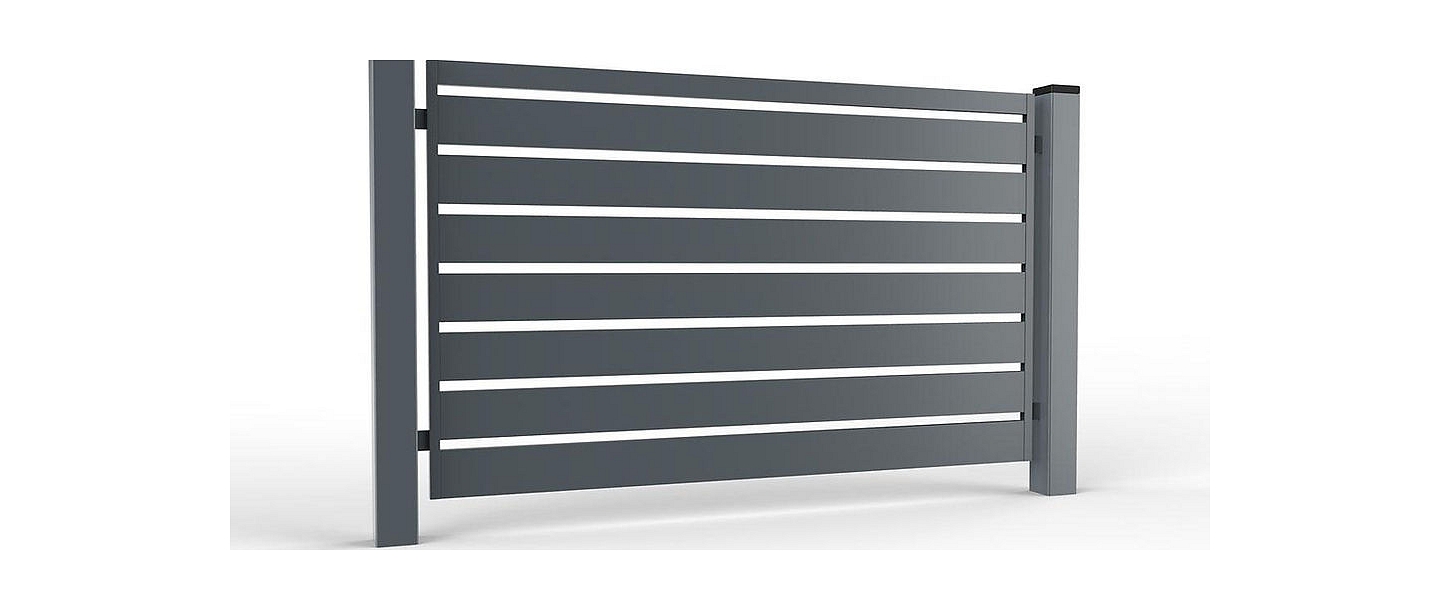 Example of a modern metal fence panel