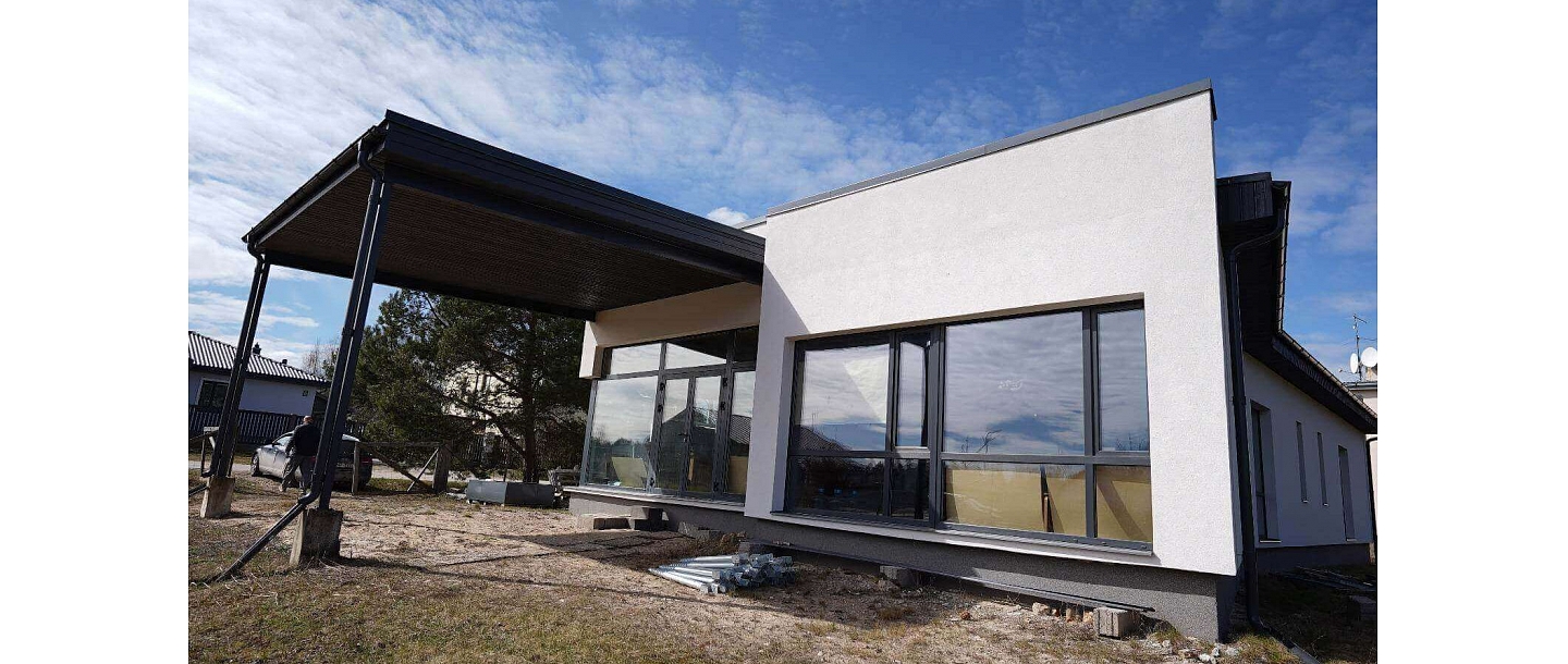 Construction of a private house with panoramic windows