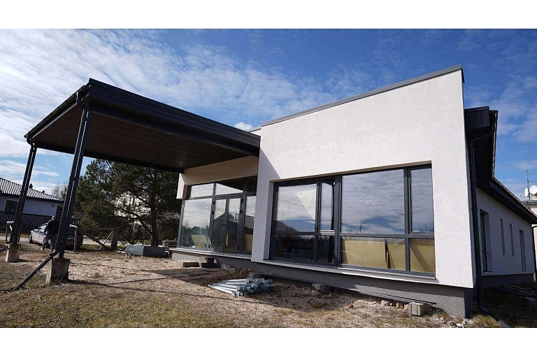 Construction of a private house with panoramic windows