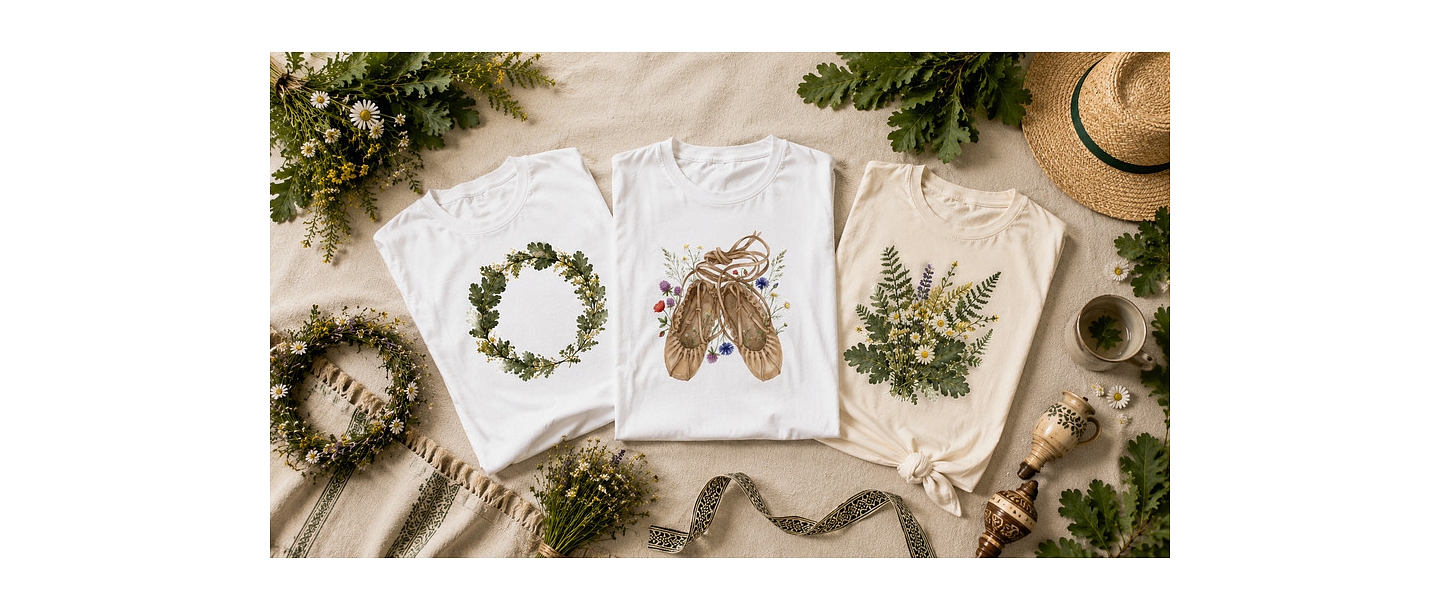 Printed T-shirts with botanical motifs