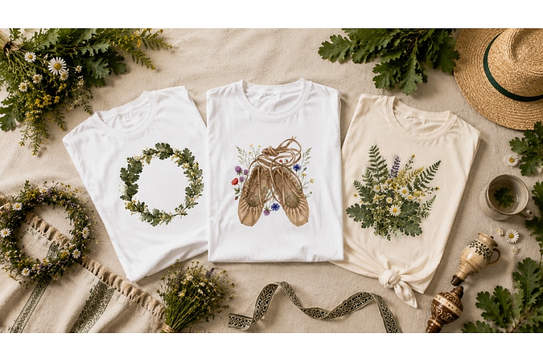 Printed T-shirts with botanical motifs