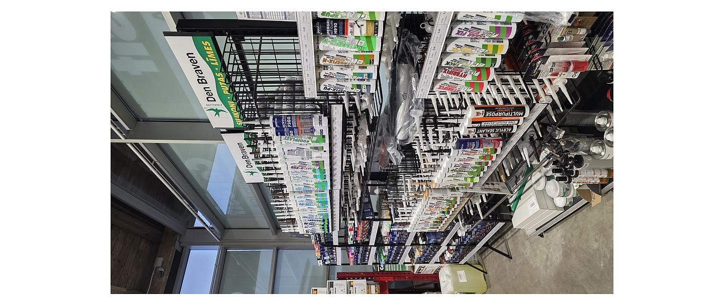 DenBraven and Bostik sealant stand in the Profcentrs store