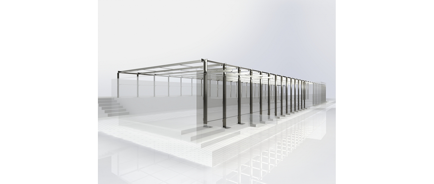 Glazed metal structure for a modern building