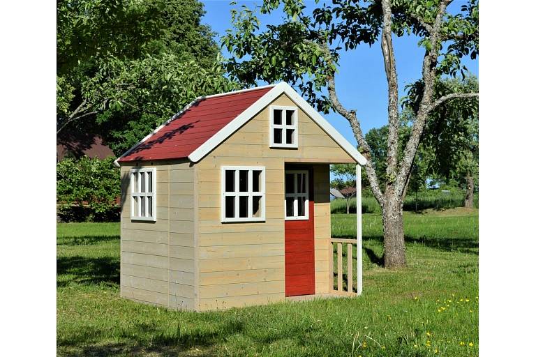 Koka bērnu dārza mājiņa ar verandu