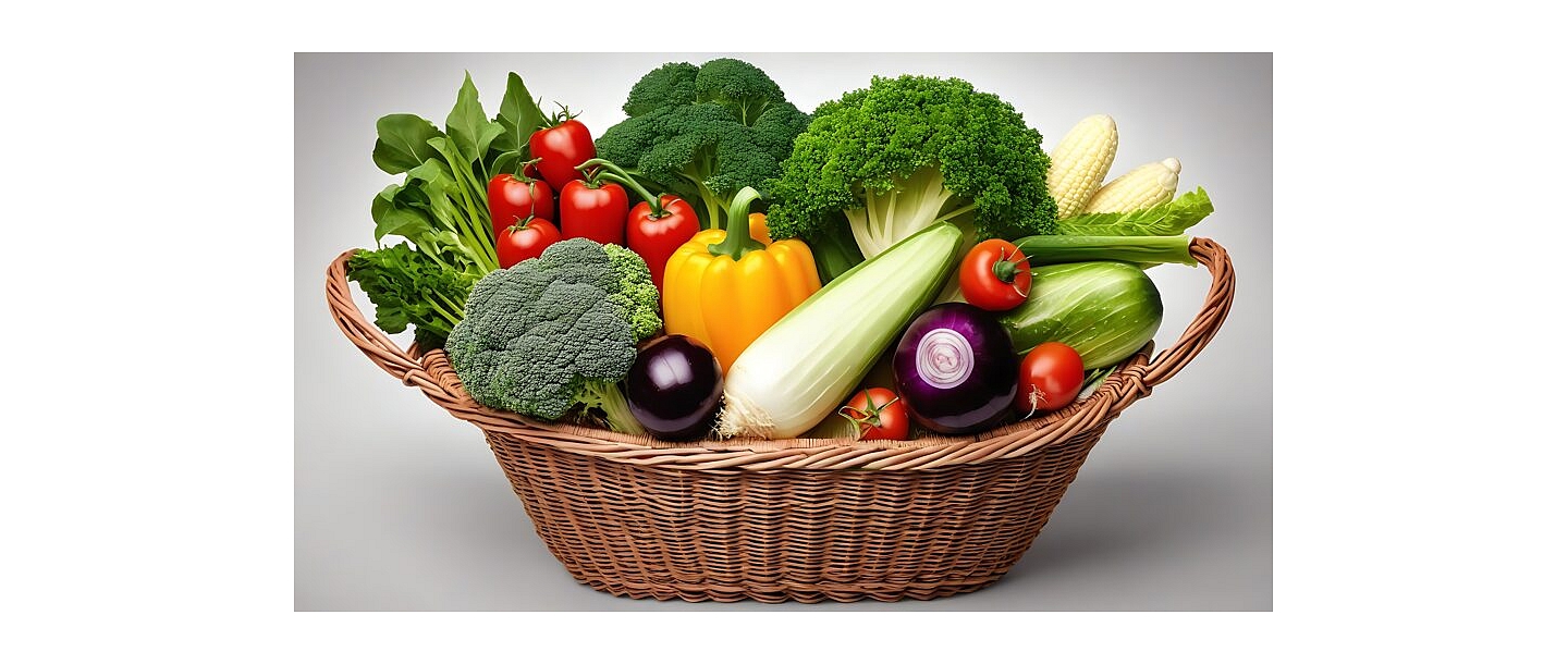 Vegetable basket full of fresh vegetables
