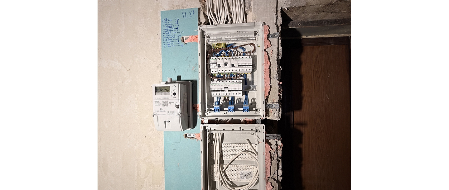 Electrical panel with fuses and wires