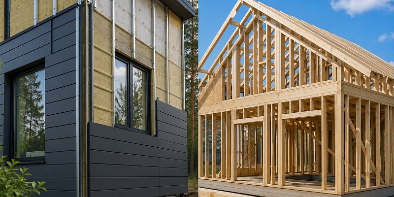 Construction of ventilated facades and frame houses