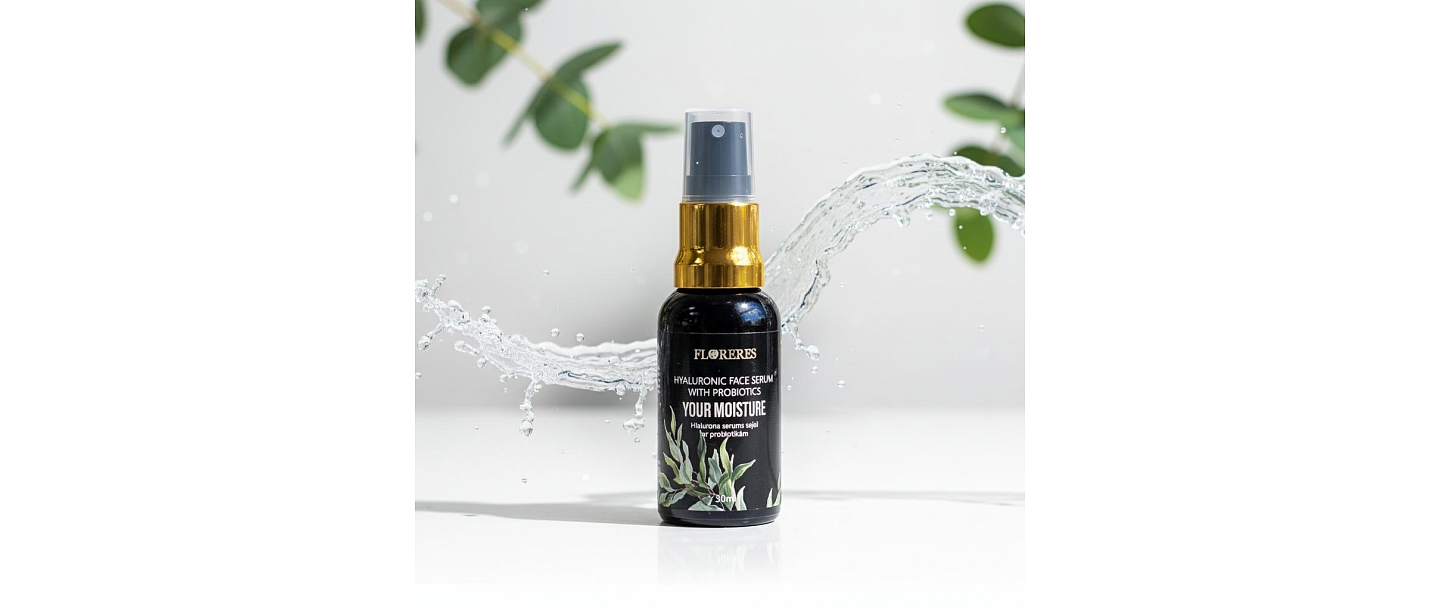 Hialuronskābes sejas serums: Florere hialuronskābes sejas serums ar probiotikām dziļi baro un mitrina ādu, padarot to atsvaidzinātu un atjaunotu.
