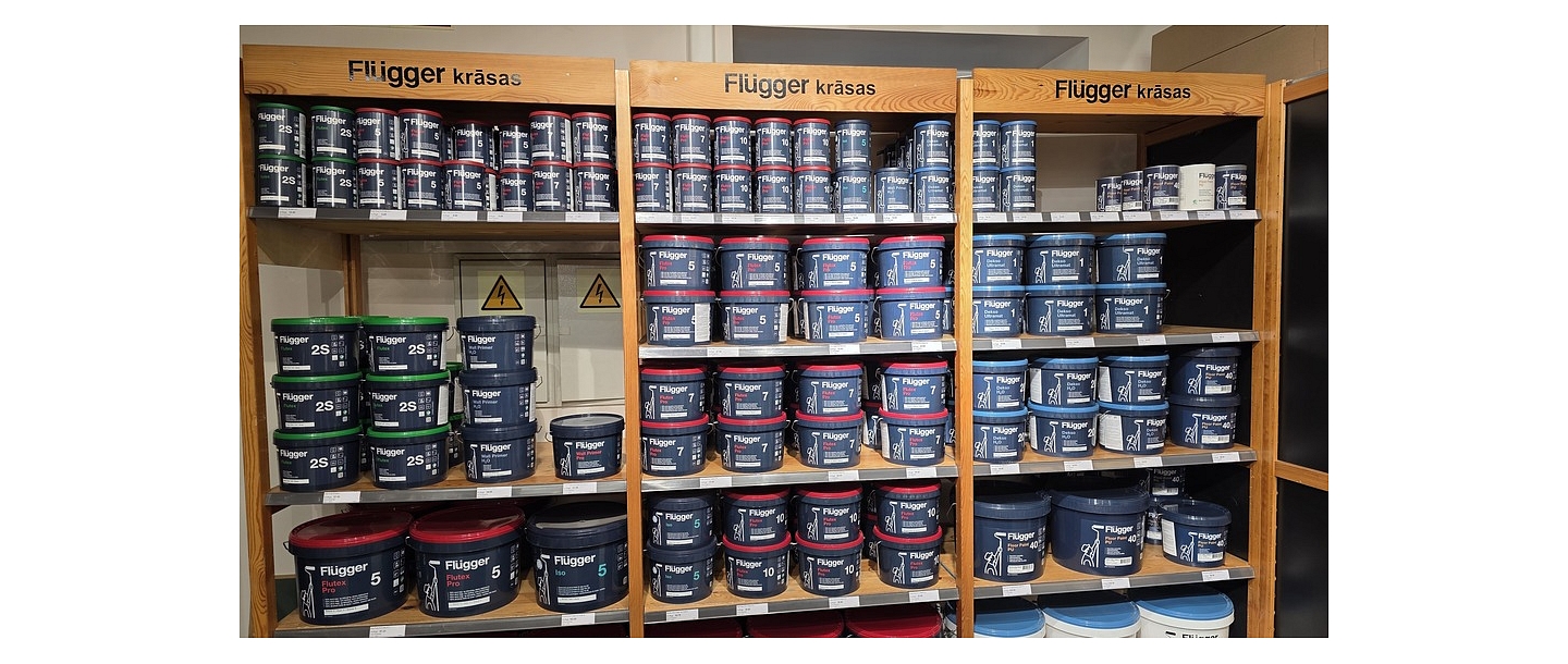 Flugger Flutex sienas krāsu stends Profcentrs veikalā