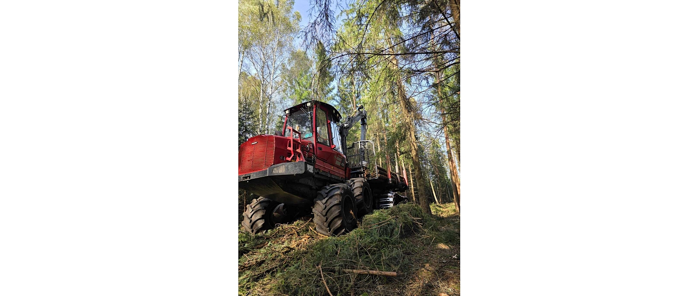 Logging equipment at work - collecting and removing timber from the felling site