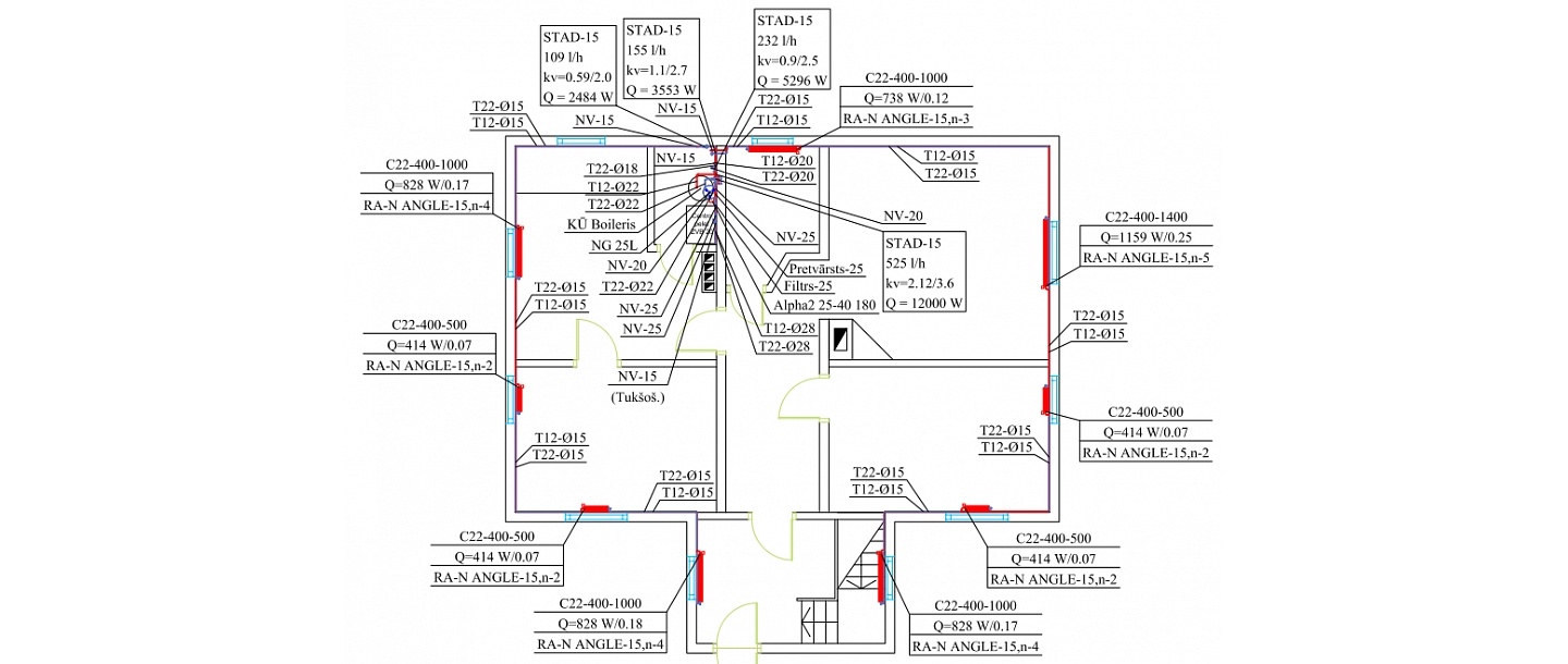 Technical calculation plan for ventilation and heating systems