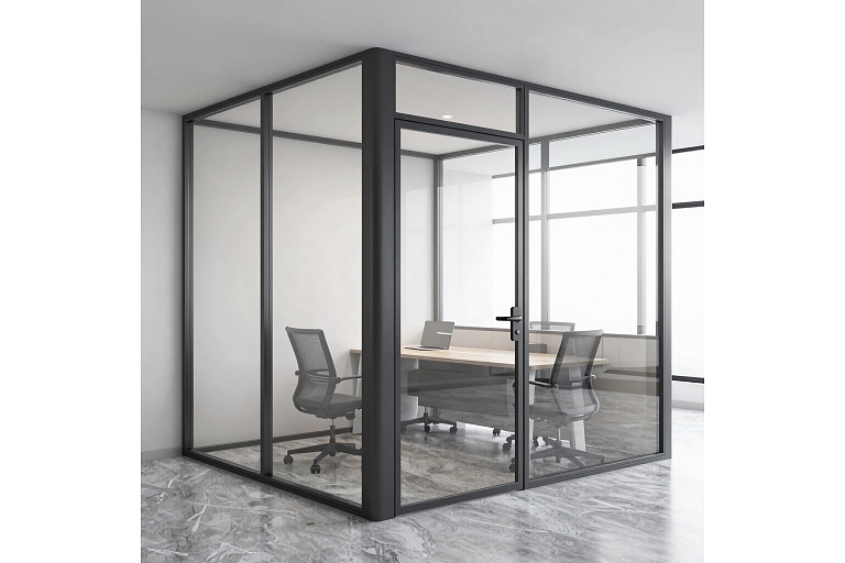 Glass and metal office structure