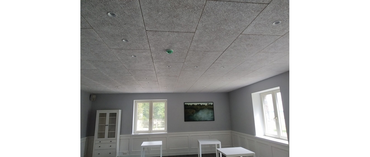Fiberboard ceiling