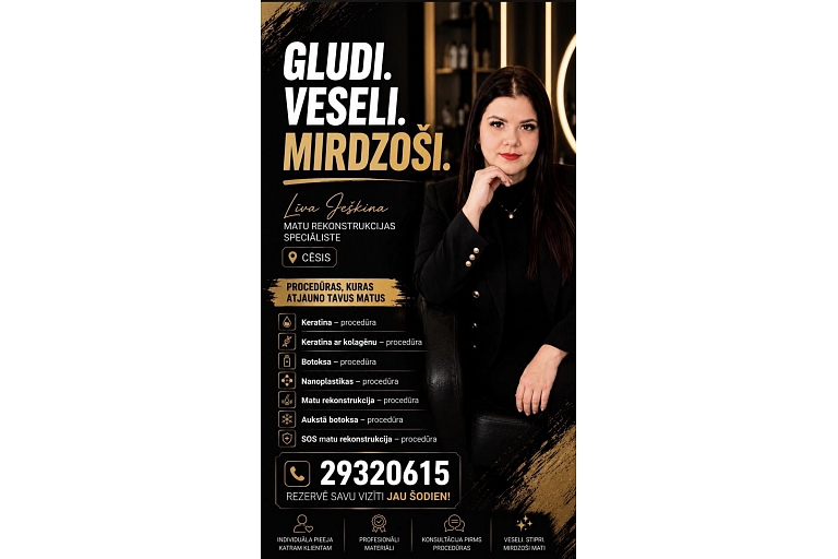Līva Ješkina – matu rekonstrukcijas speciāliste Cēsīs.