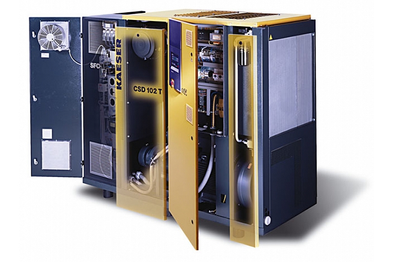 Screw type compressor with refrigeration type dryer