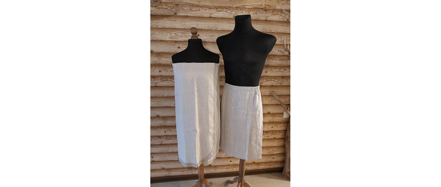 Sauna set, linen sauna skirt with gray linen lace, sauna dress