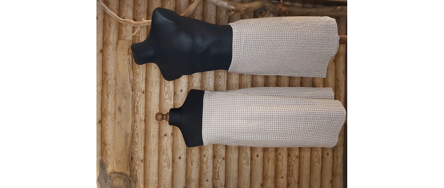 Komplekts vafeļauduma pirts kleita, vīriešu pirts svārki divkrāsu