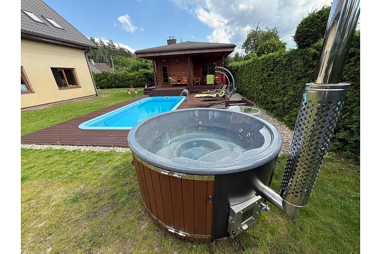 Hot tub with integrated oven and granite top made in Latvia