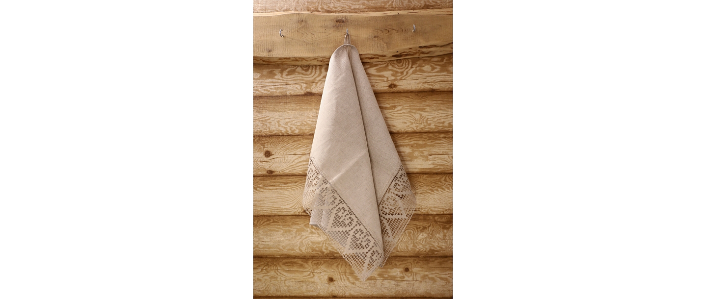Linen towel light gray, lace with gray hearts
