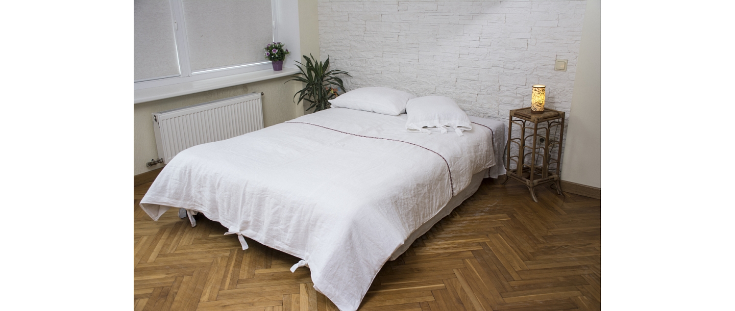 Linen bedding set double, folk ribbon decoration