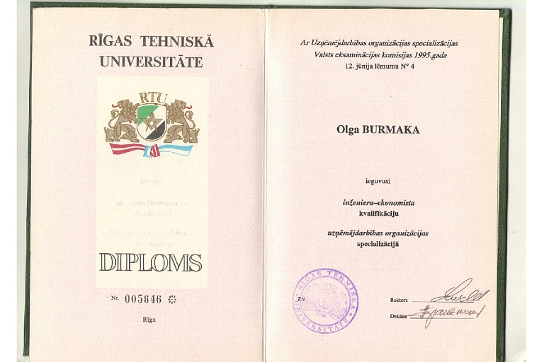 Diploma from Riga Technical University