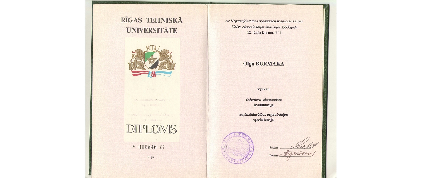 Diploma from Riga Technical University