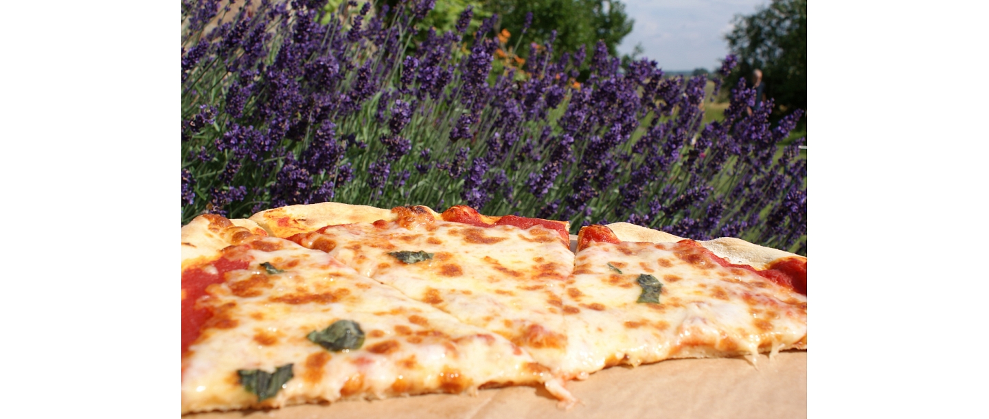 Pizza, cooked on an open fire in nature