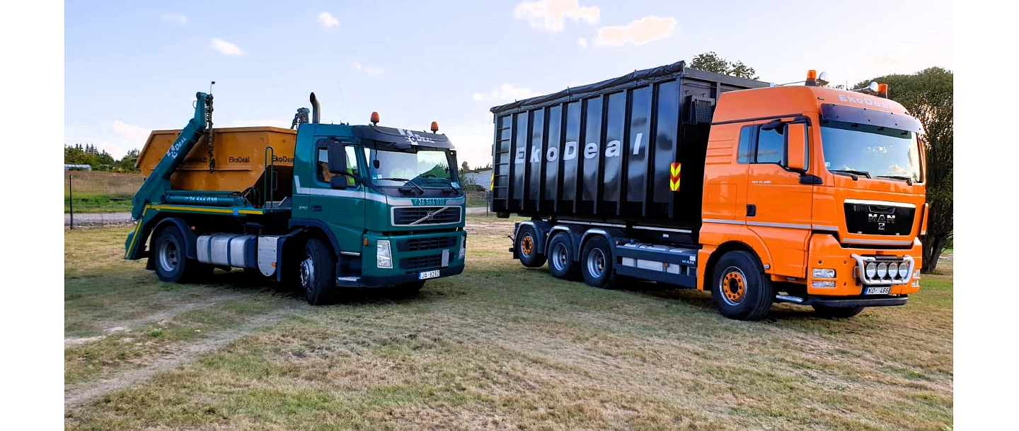 EkoDeal rīcībā ir specializēts transports un konteineri būvniecības atkritumu savākšanai un izvešanai.
