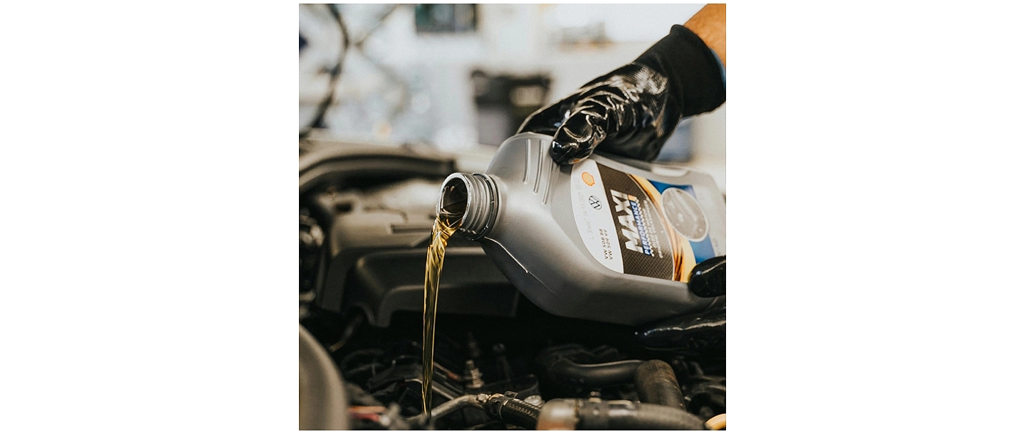 Engine oil change at a car service