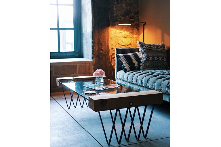 Industrial design table with metal structure