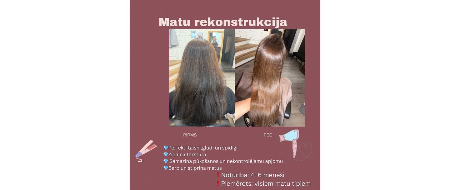 Aukstā botoksa procedūra bojātu un sausu matu kopšanai.
