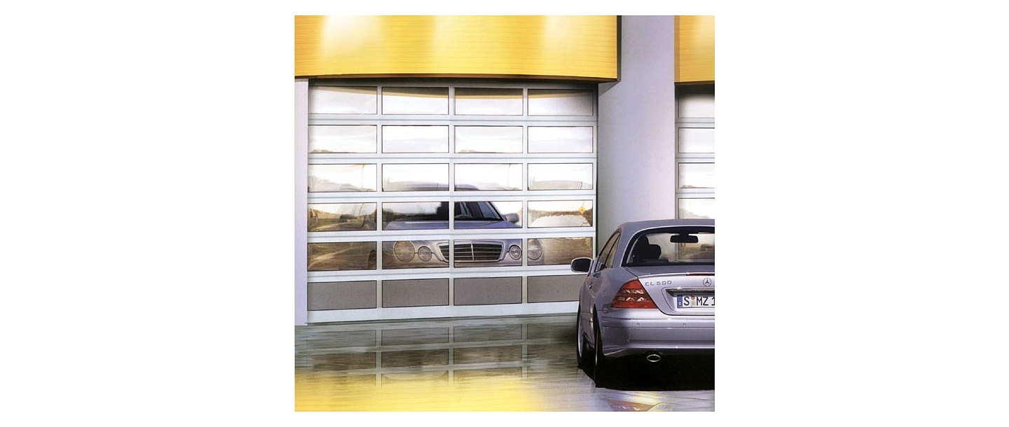 Sectional type, roll-type, single-piece, two-leaved, overhead garage gates