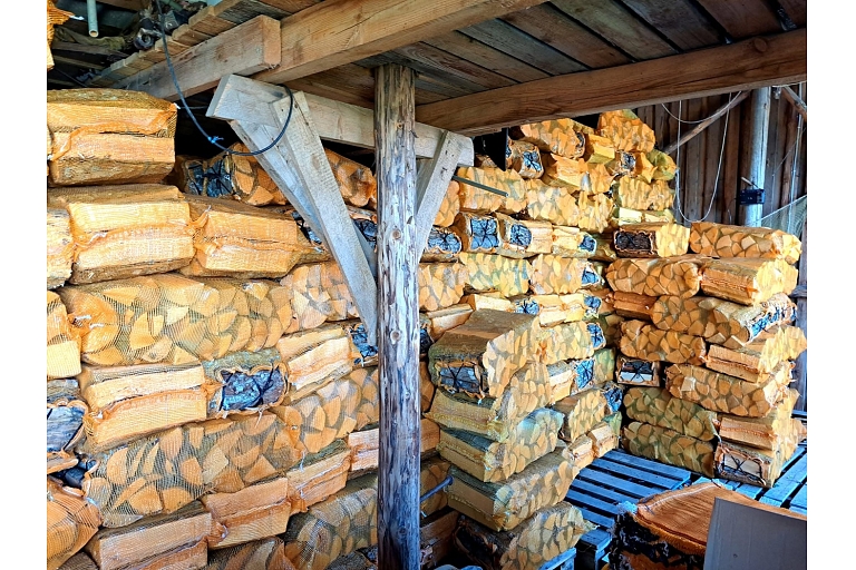 Chopped dry firewood in bags
