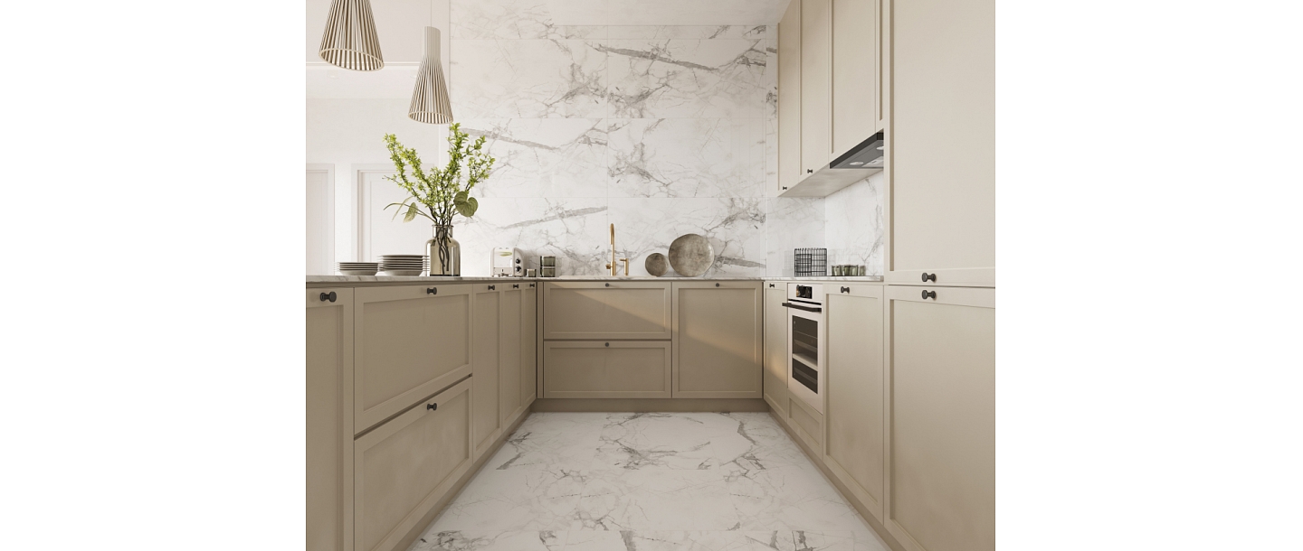 SPC Flizes paneli Gridai Calacatta_Snow_packshot_60x60_SPC-Flooring 2