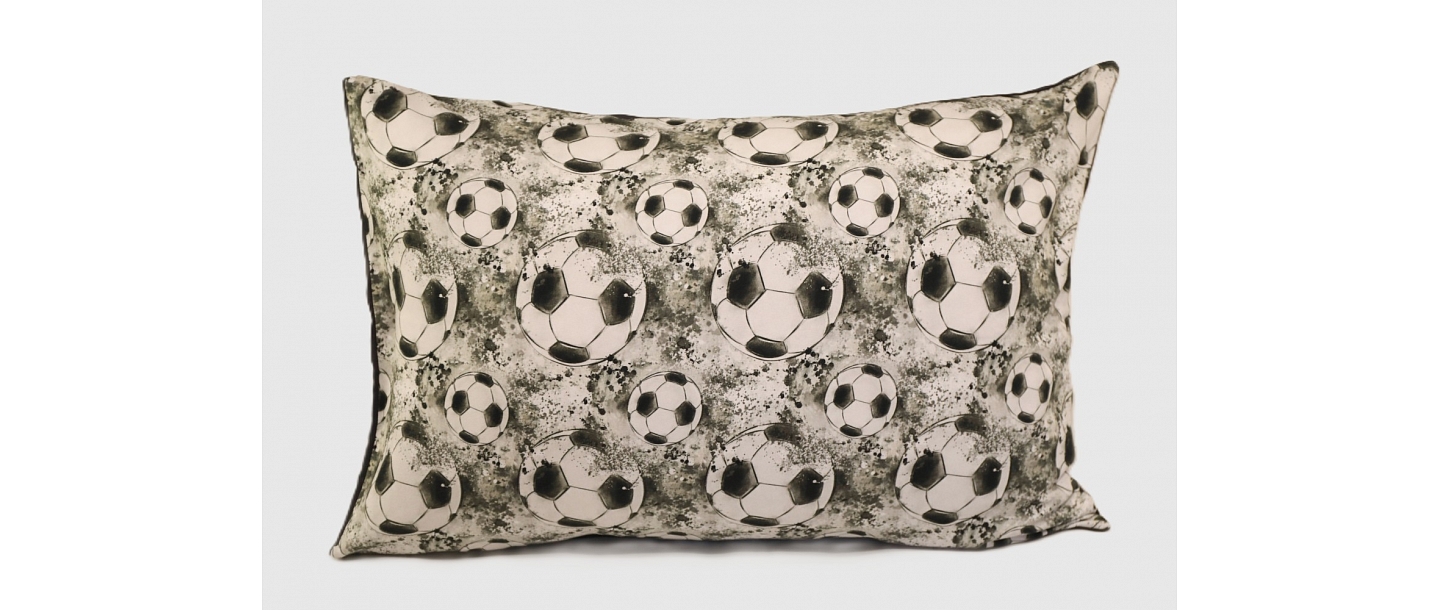 Pillowcase 50x70 footballs, dark gray linen