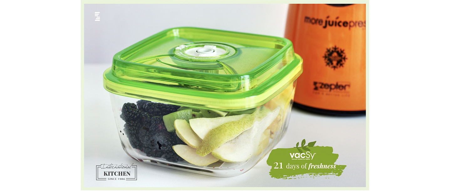 Glass container, food storage system VacSy
