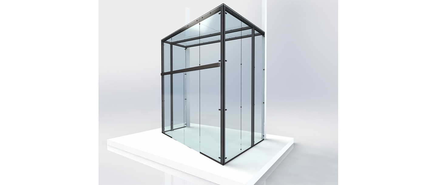 Stiklota metāla konstrukcija modernai ēkai