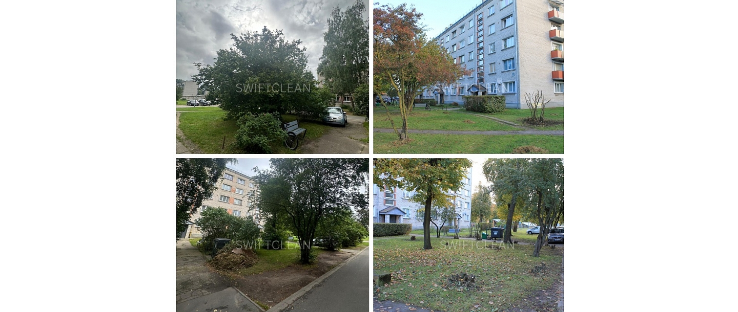 Pagalmu un dzīvojamo zonu pilna uzkopšana ar SwiftClean