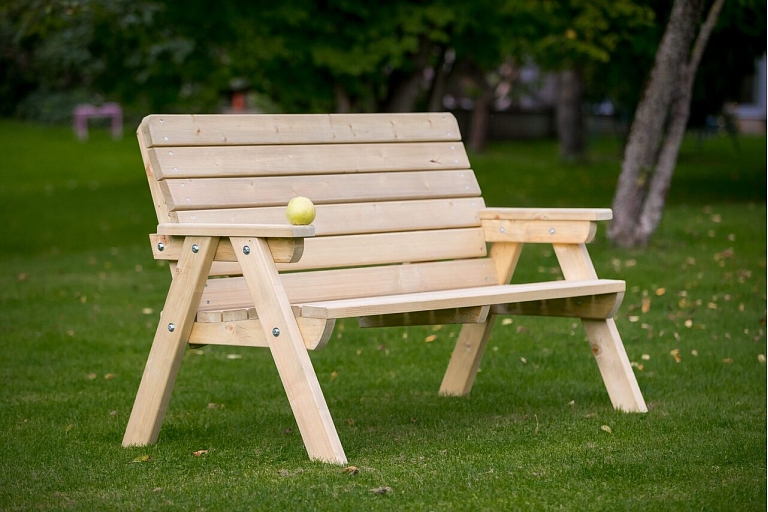 Wooden bench with backrest