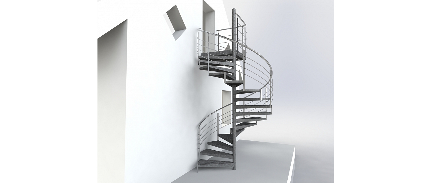 Spiral staircase made of metal with wooden steps in a modern interior