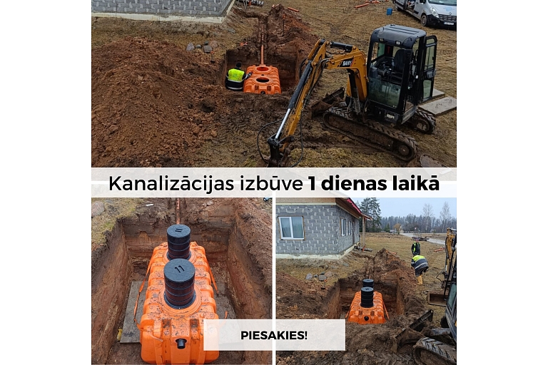 Монтаж канализационной системы и септика для частного дома в Видземе с использованием профессионального оборудования
